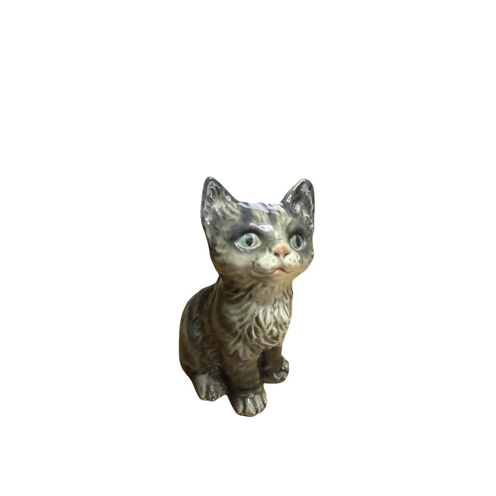 Goebel W Germany Cat Figurine 3100677 Gray Tabby Green‎ Eyes Vintage Ceramic